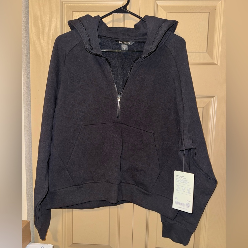 NWT - Athleta Black Easy Fleece 1/2 Zip Hoodie Size Large